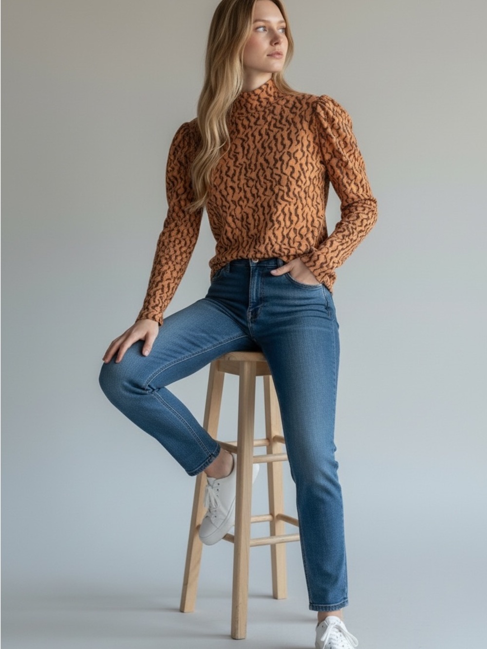 Anthropologie Rust & Black Turtleneck Animal-Print Pullover